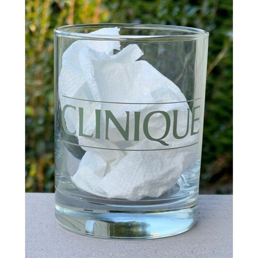 Clinique Drinking Glass Cosmetics Makeup Logo Tumbler Cocktail Wine 10 oz